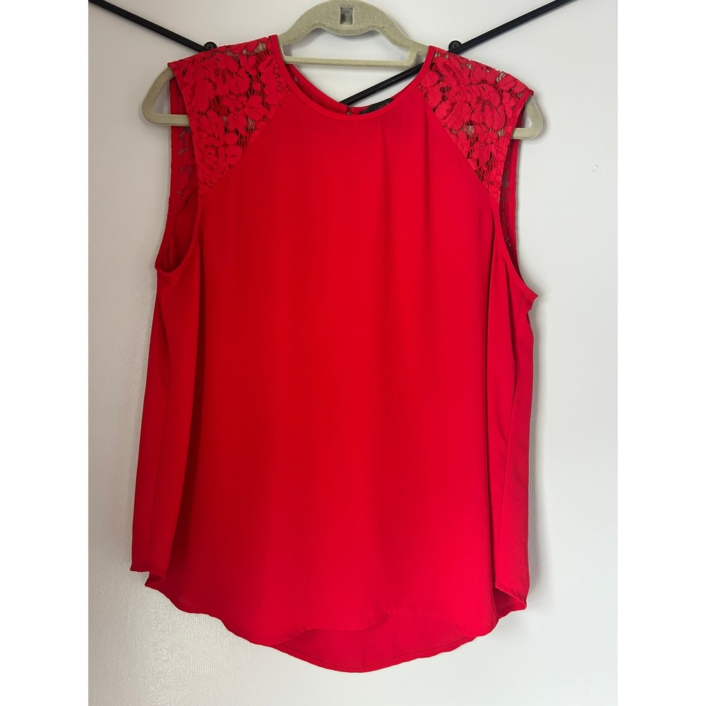 J.Crew Red Lace Shoulder Sleeveless Blouse Shell Top Size 12 Keyhole Back
